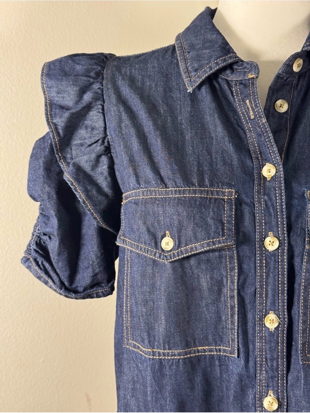 Anthropologie Pilcro Ozzi Denim Puff Sleeve Top - Picture 7 of 11